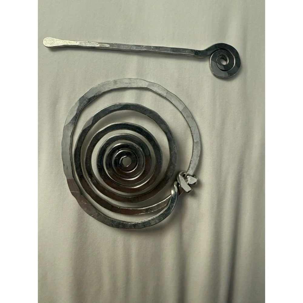 VTG Handmade Hammered Metal Spiral Coil Hair Pin Shawl Stick Artisan Boho 6